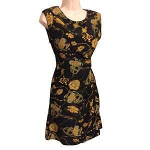 Sleeveless Black & Gold Print Ketz-Ke Dress NWT